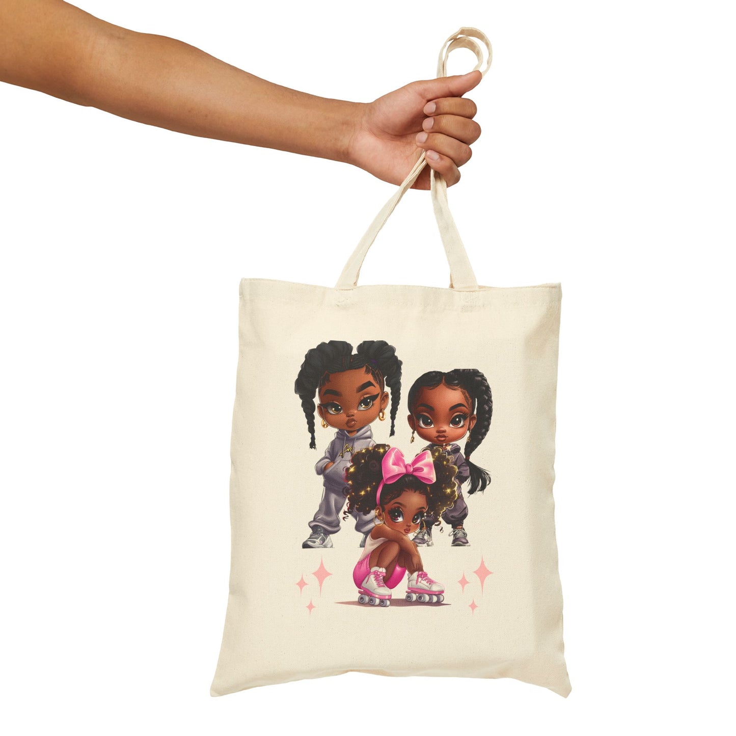 Chic Canvas Tote Bag with Trendy Roller Skating Girls Design