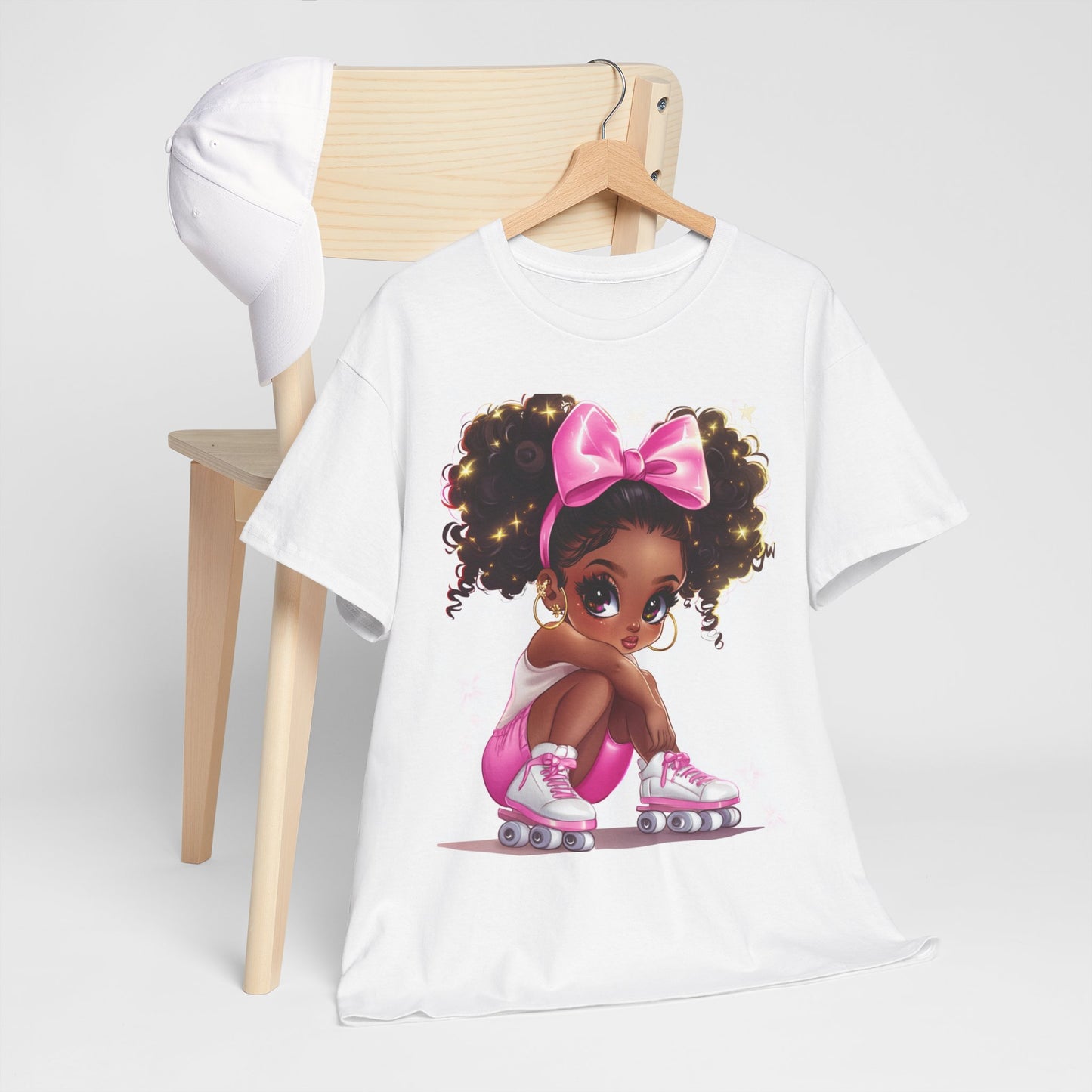 Cute Roller Skating Girl Unisex Heavy Cotton Tee